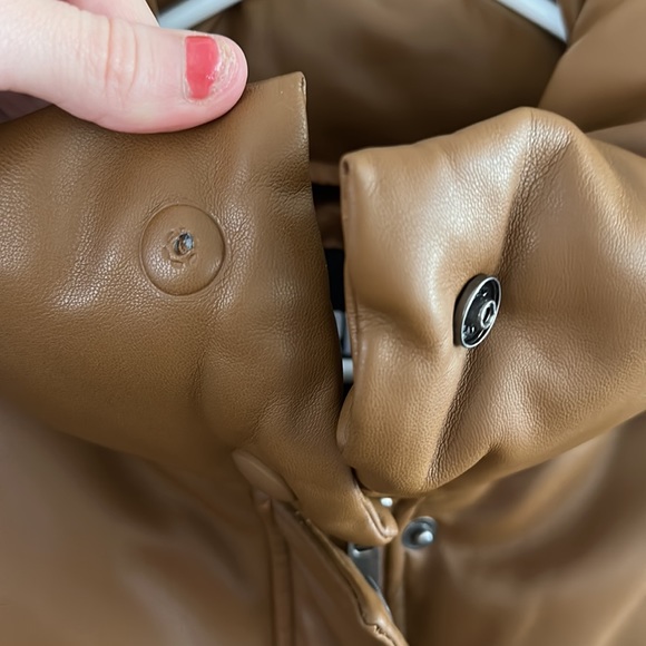 Apparis Brown Leather Puff Coat - Picture 7 of 9
